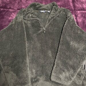 Lands' End Black Plush 1/4 Zip Sherpa Pullover